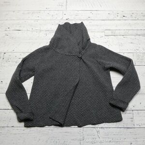 Maryline Cardigan Sweater Womens Large Gray Herringbone Wool Blend Made in Italy